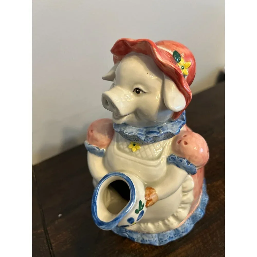 Vtg OTAGIRI Teapot Pig Hand-Painted Ceramic 9